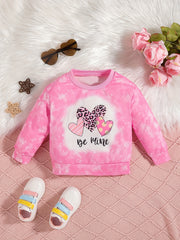 Leopard Heart Sweatshirt Crew Neck Top for Girls
