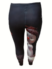 Women's Plus Snowman Print High Rise Skinny Trousers