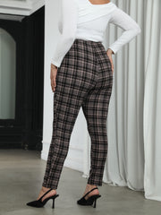  Plaid Print High Rise Skinny Trousers