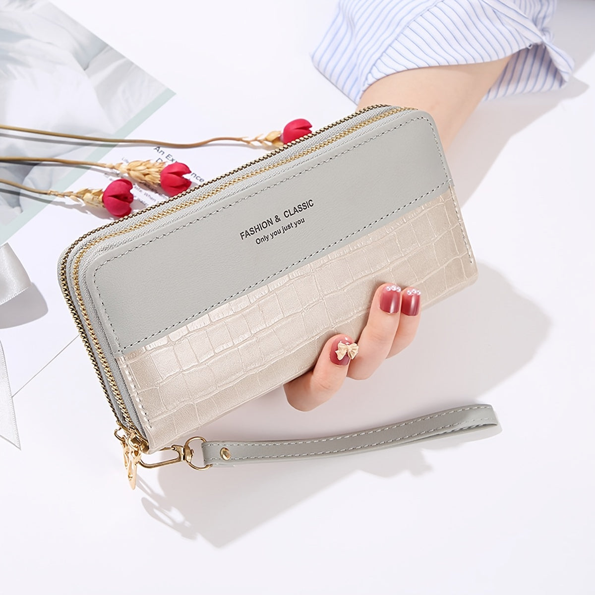 Crocodile Pattern Long Wallet Zipper Purse Clutch Bag