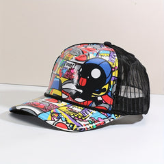 Cartoon Print Baseball Cap Hip Hop Unisex Breathable Mesh Trucker Hat