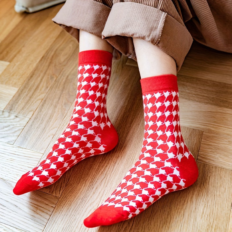 5 Pairs Christmas Print Socks Mid Tube Women's Stockings & Hosiery