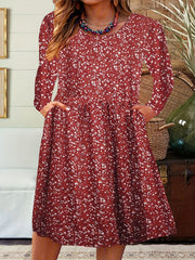 Random Ditsy Floral Print Round Neck Plus Size Tee Dress