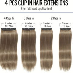 Long Straight Clip In Hair Extensions Synthetic Hair Pieces Natural Look