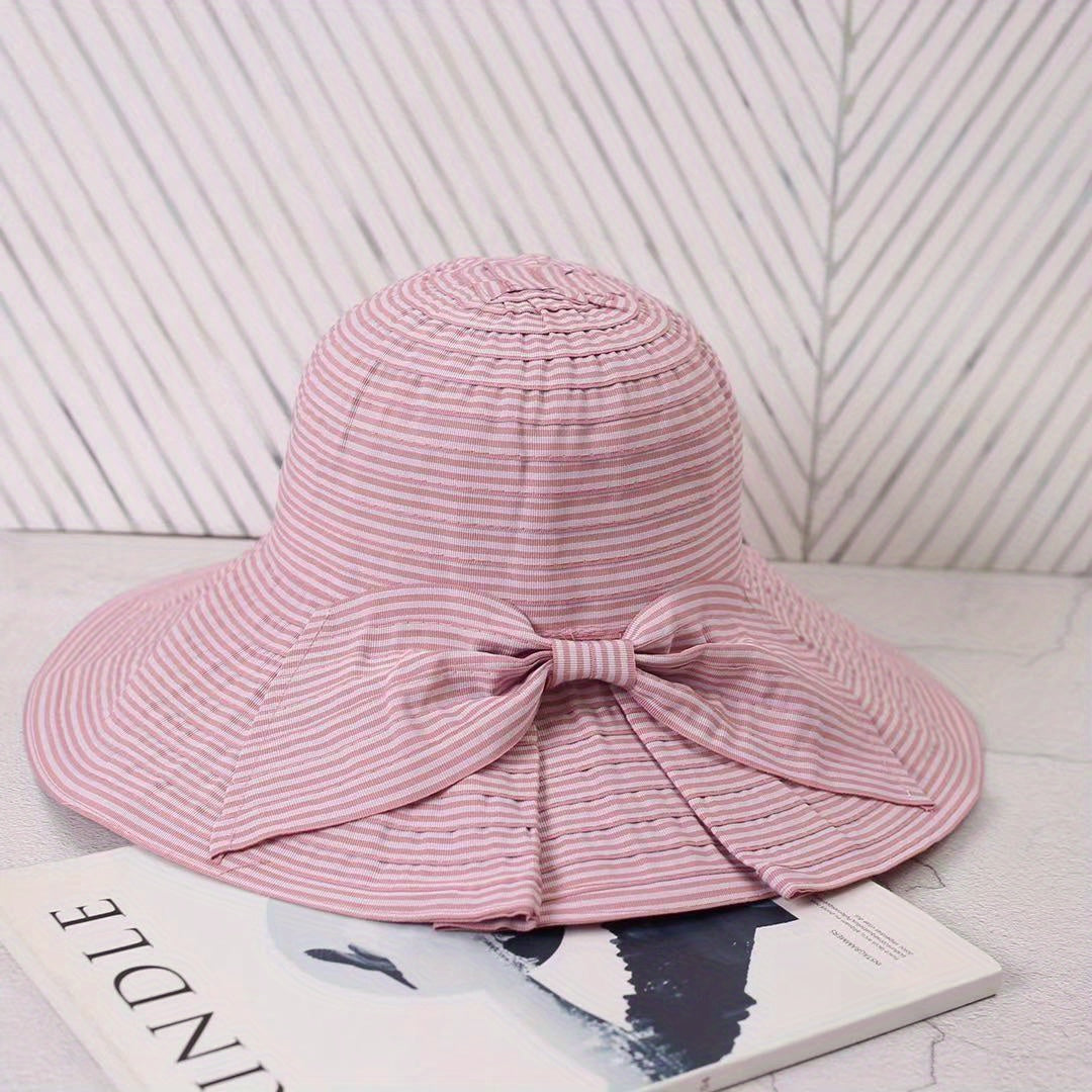 Pinstripe Wide Brim Bow Hat for Spring & Summer