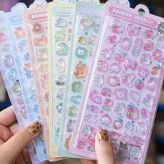 6 Sheets 300 3D Embossed Stickers Colorful Animals DIY Notebook Scrapbook Decor