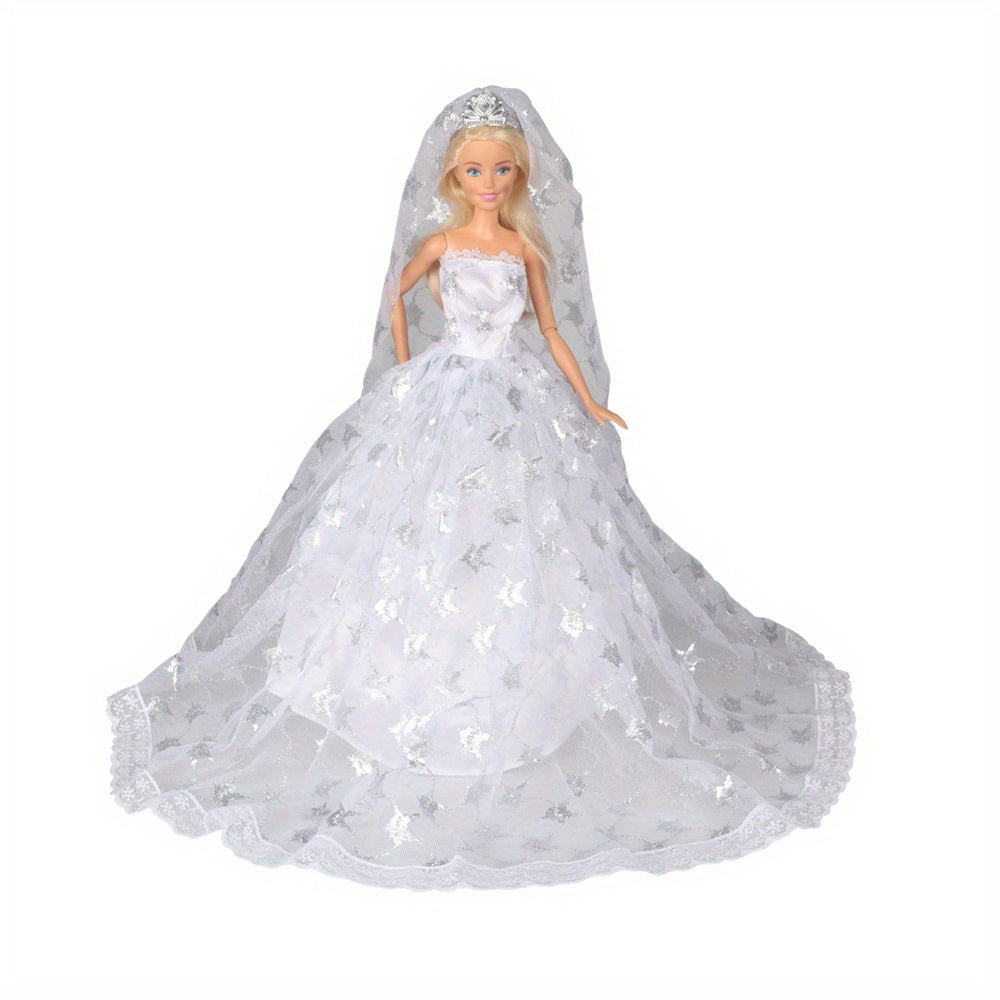 Doll Dresses Wedding Dress Set with Crown Veil - Girl Accessories Toys