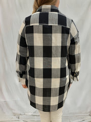  Gingham Print Button Up Long Sleeve Blouse