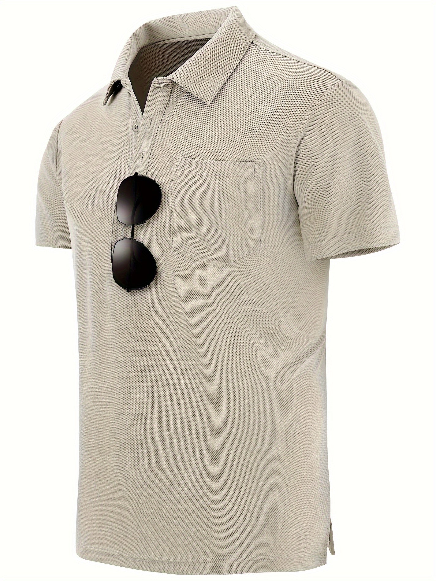 Men's Casual Solid Lapel 1 4 Button Short Sleeve Shirt