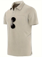 Men's Casual Solid Lapel 1 4 Button Short Sleeve Shirt