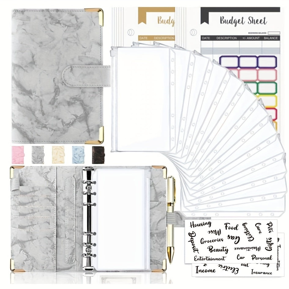 Cross Border A6 Binder Marble Notebook PU Leather Cash Budget Book