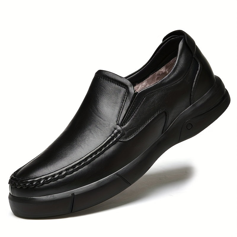 Men's No Tie Leather Loafers Warm Slip-On Shoes