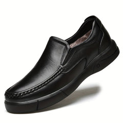 Men's No Tie Leather Loafers Warm Slip-On Shoes