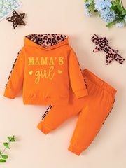 3pcs Baby Girls Hoodie Set Leopard Print Sweatshirt Pants Headband