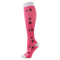 Letter & Bow Print Calf Socks Compression Knee High Women's Stockings