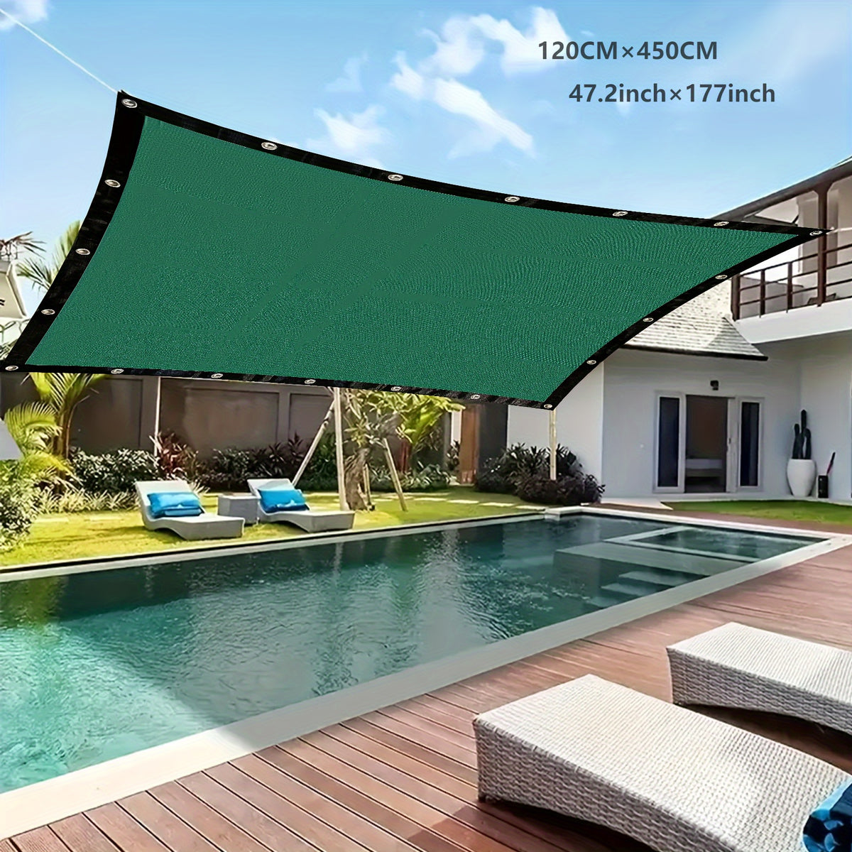 Rectangular Green Sunshade Sail for Outdoor Activities