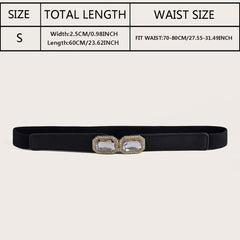 Square Crystal Buckle Belt Elastic Thin Girdle Waistband Women Coat Dress Belts