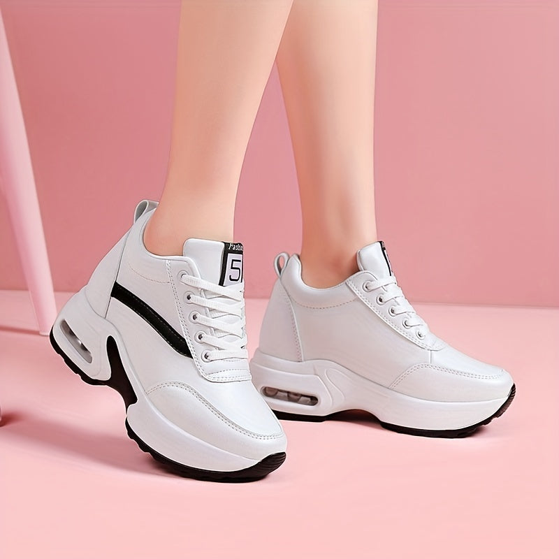 Women's Platform Sneakers Air Cushion Lace up Casual Walking Shoes