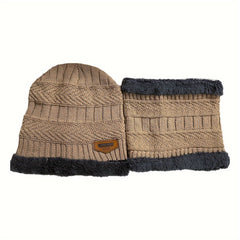 Winter Warm Knitted Hat With Fleece Scarf, Windproof, for Outdoor Activities