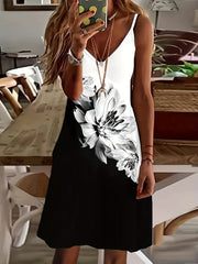  Colorblock Floral Print V Neck Cami Dress