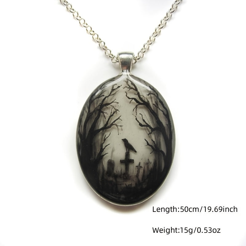 Gothic Cat Forest Charm Necklace Witch Jewelry Gift