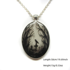 Gothic Cat Forest Charm Necklace Witch Jewelry Gift