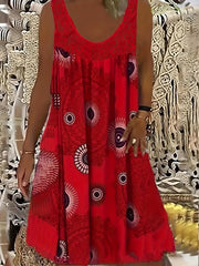  Tile Print Eyelet Embroidered Tank Dress
