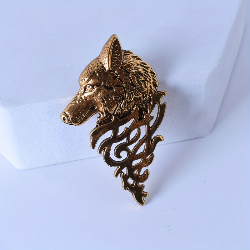 Wolf Head Brooch Pin Retro Suit Collar Pin for Men
