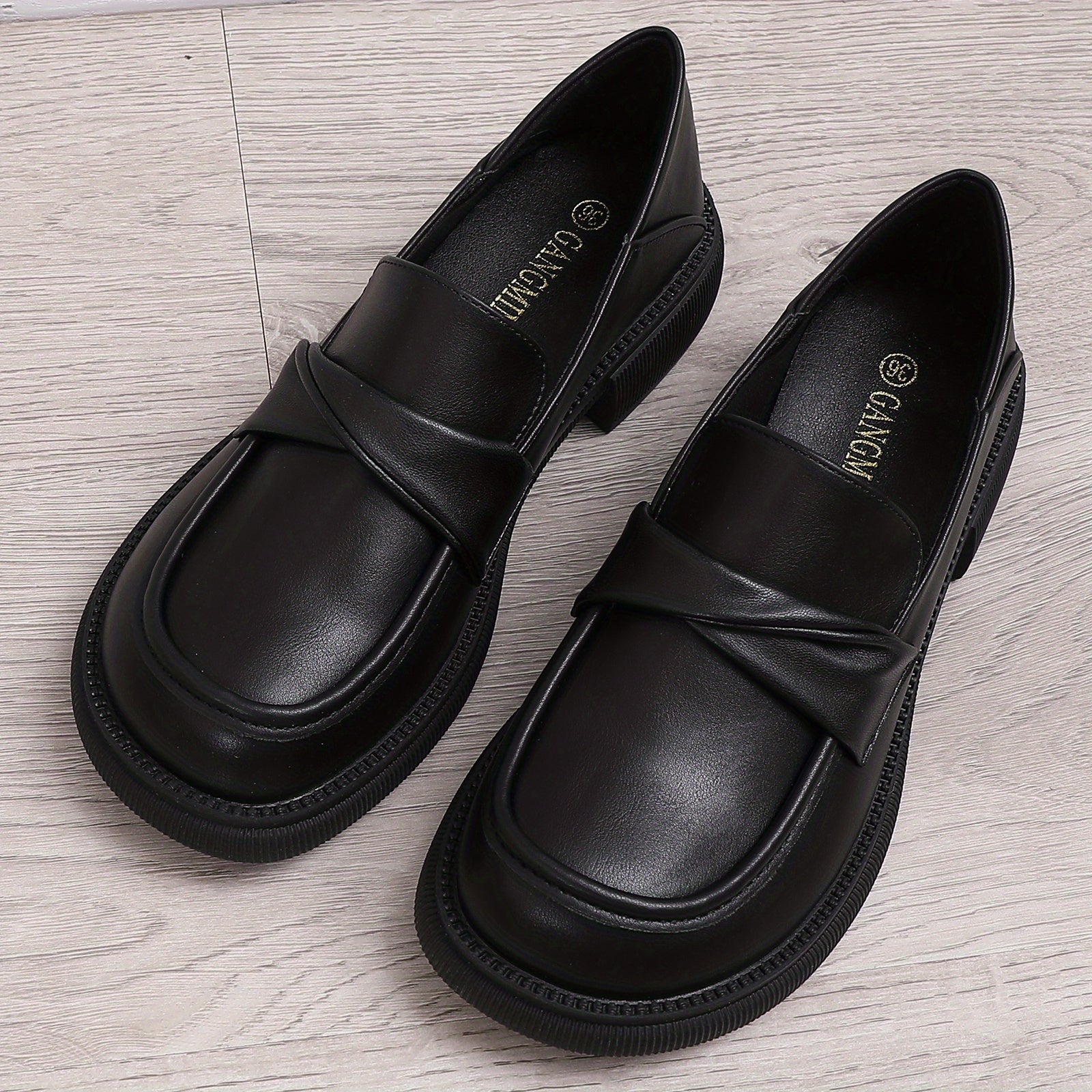 Women's Strap Flat Loafers Round Toe Faux Leather Slip On Shoes