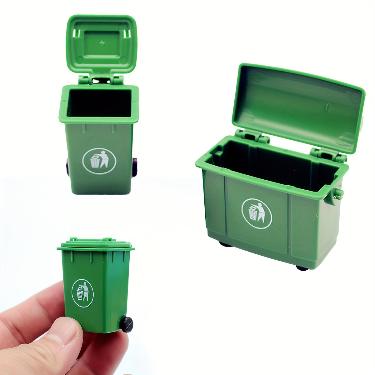 2pcs Green Garbage Bins for Dollhouses Compact Recycling Trash Cans with Lids