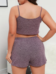  Ribbed Knit Crop Cami & Shorts Set Comfort Pajama 2 Piece