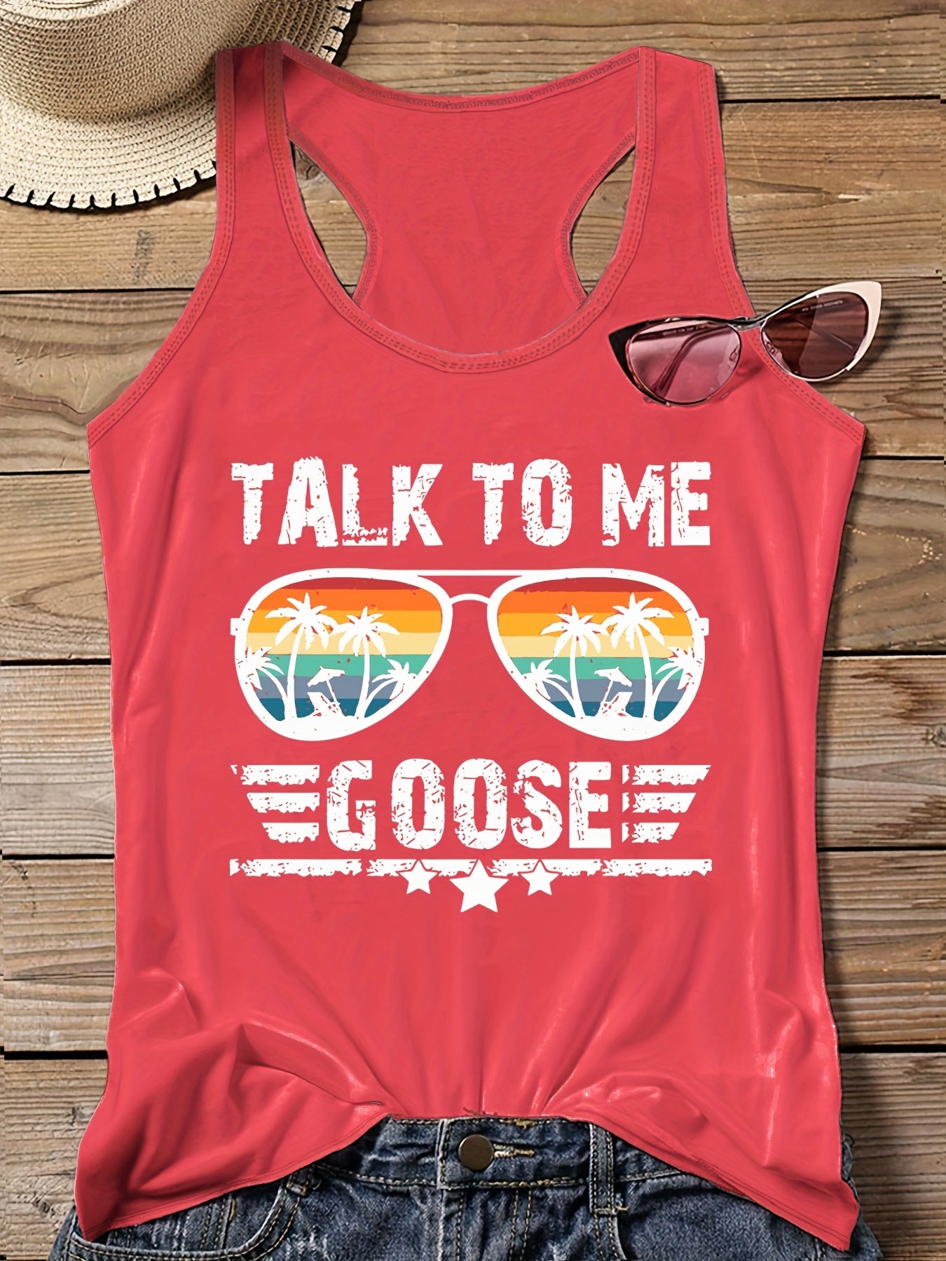  Tank Top Women's Slogan & Coconut Tree Sunglasses Print Vest Top
