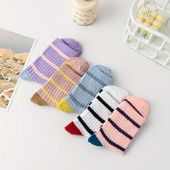 5 Pairs Stripe Print Socks Women's Mid Tube Stockings