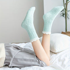 6 Pairs Fuzzy Socks Colorblock Warm Mid Tube Women's Stockings & Hosiery