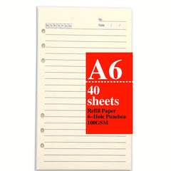 40 Sheets A6 Lined Refill Paper 6 Hole Punched for Budget Planner
