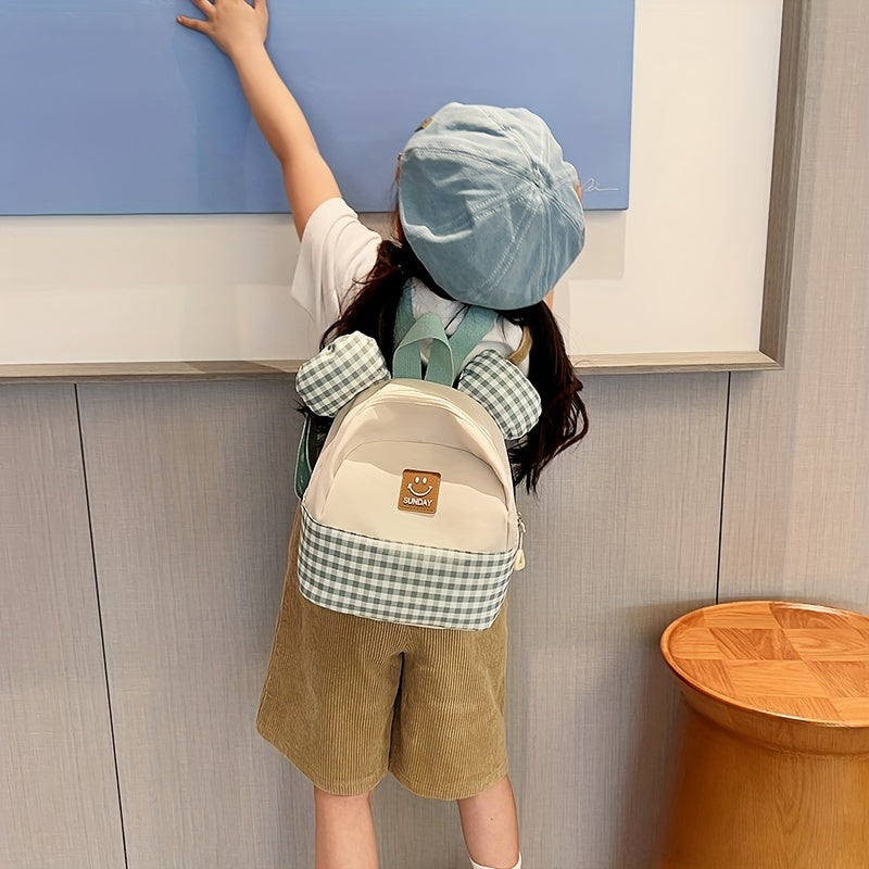Plaid Ears Backpack for Kids, Small Schoolbag