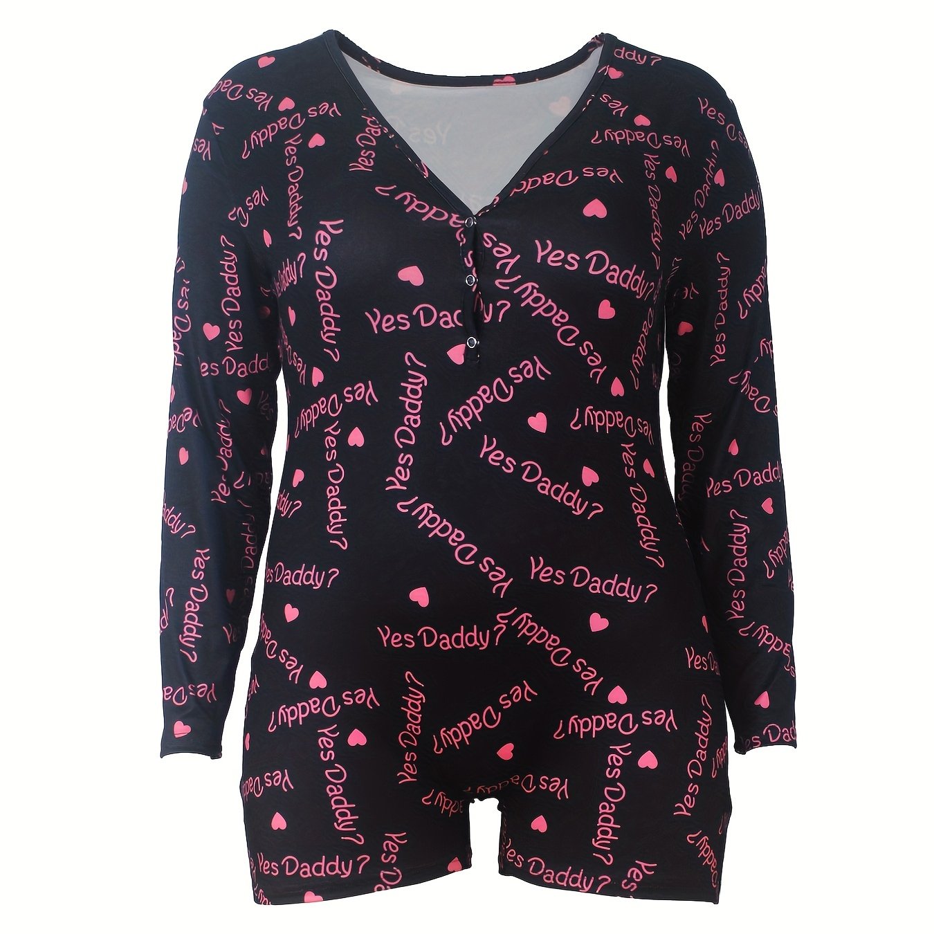  Sexy Lounge Romper Women's Plus Heart & Letter Print Long Sleeve