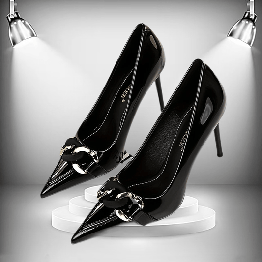Chain Decor High Heel Patent Leather Pumps Stiletto Heels