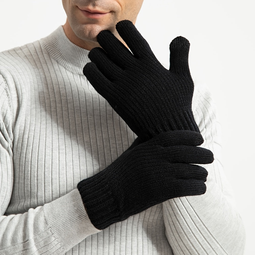 Double Layered Plush Knitted Touch Screen Gloves Winter Windproof