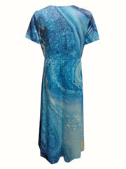  Marble Print Short Sleeve Midi Dress