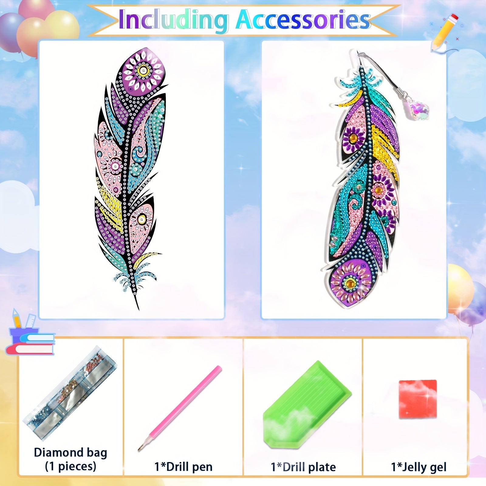DIY Diamond Dot Art Feather Bookmark 2pcs Set