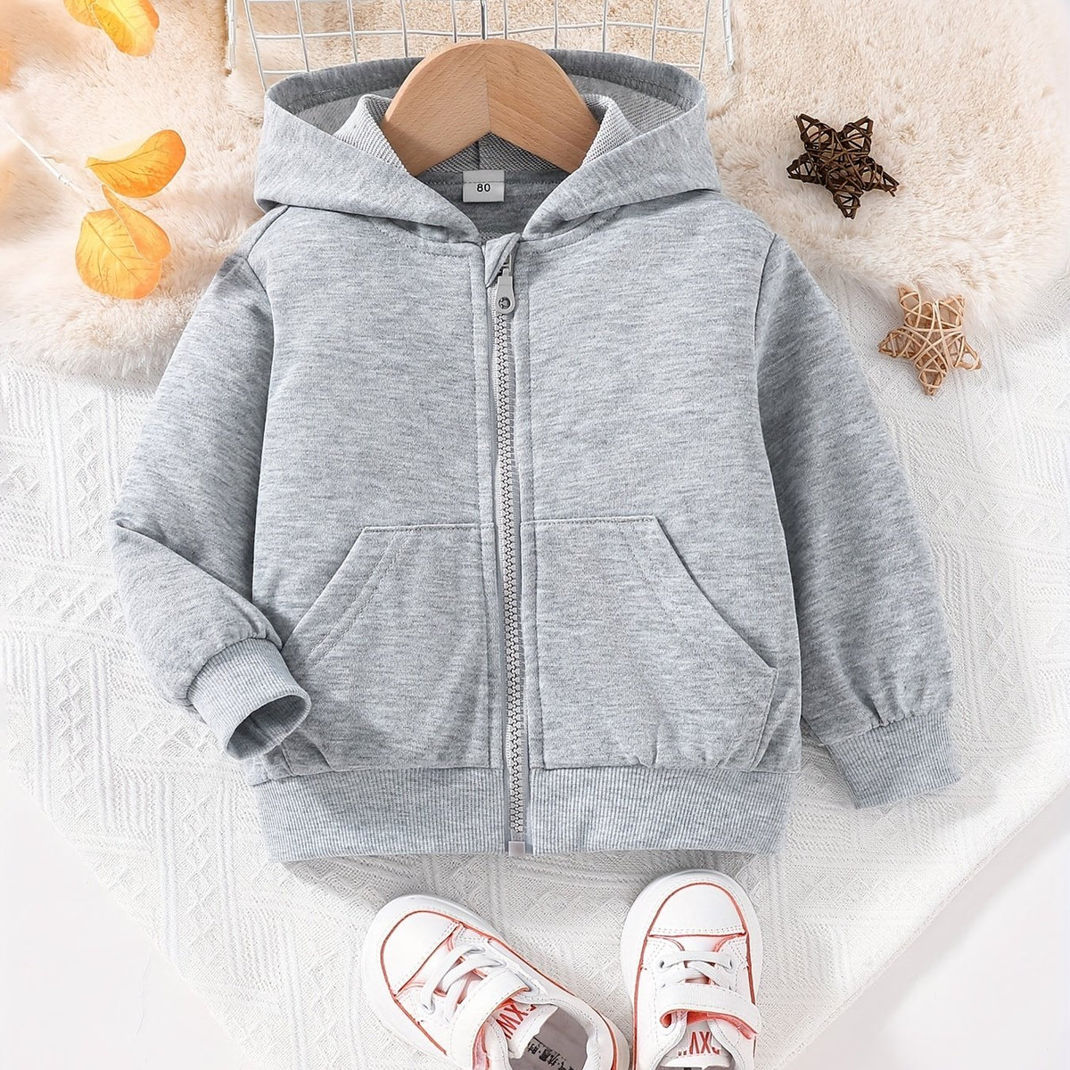 Baby Boys Girls Zip Up Hooded Coat Long Sleeve Jacket With Pockets