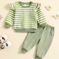 Toddler Girls Striped Sweatshirt & Pants Set for Autumn Winter