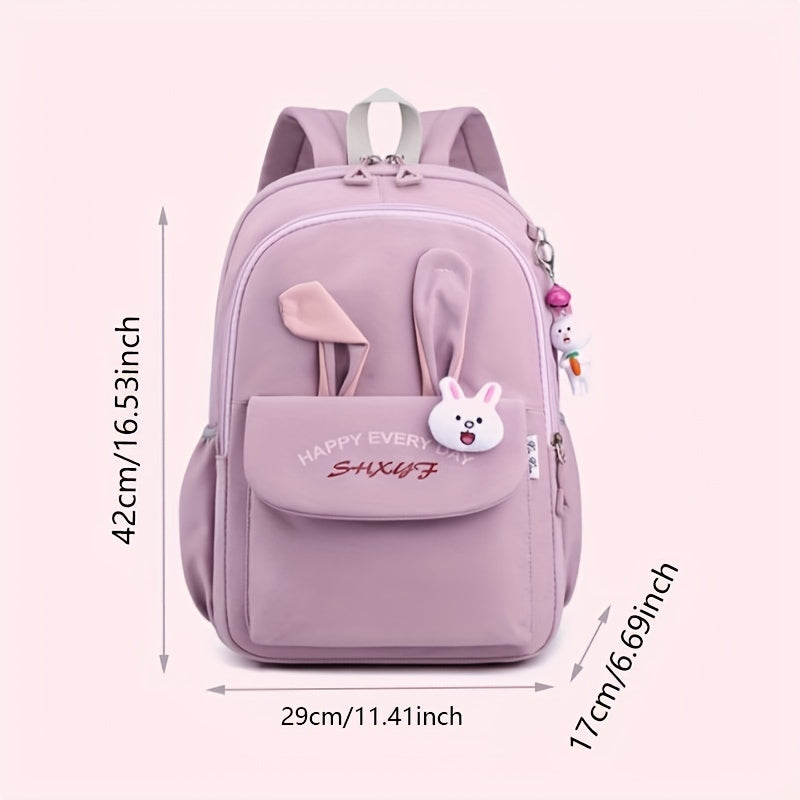 Large Capacity Rabbit Ears Backpack for School Students with Pendant & Badge