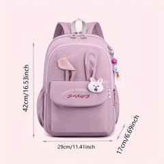 Large Capacity Rabbit Ears Backpack for School Students with Pendant & Badge