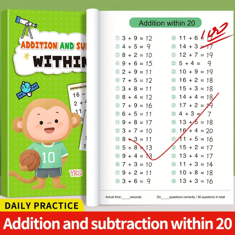 Addition & Subtraction Workbook Daily Math Practice for Kids Education Learning