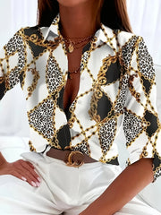  Colorblock Leopard & Baroque Print Blouse