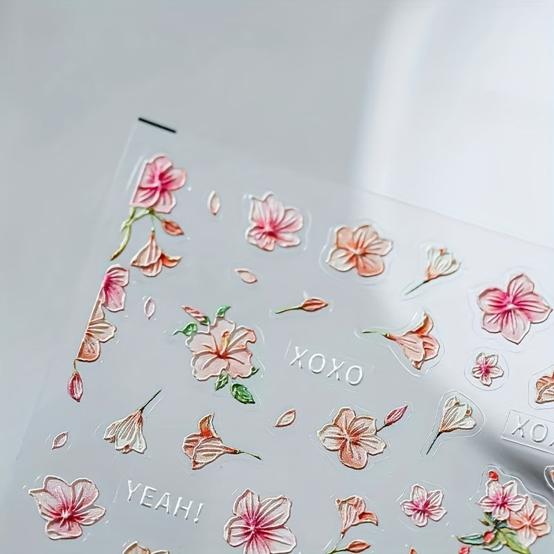 Flower Embossed Nail Art Stickers - Perfect Manicure Accessory