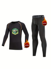 2pcs Kids Compression Fleece Sets Cartoon Landscape Pullover Elastic