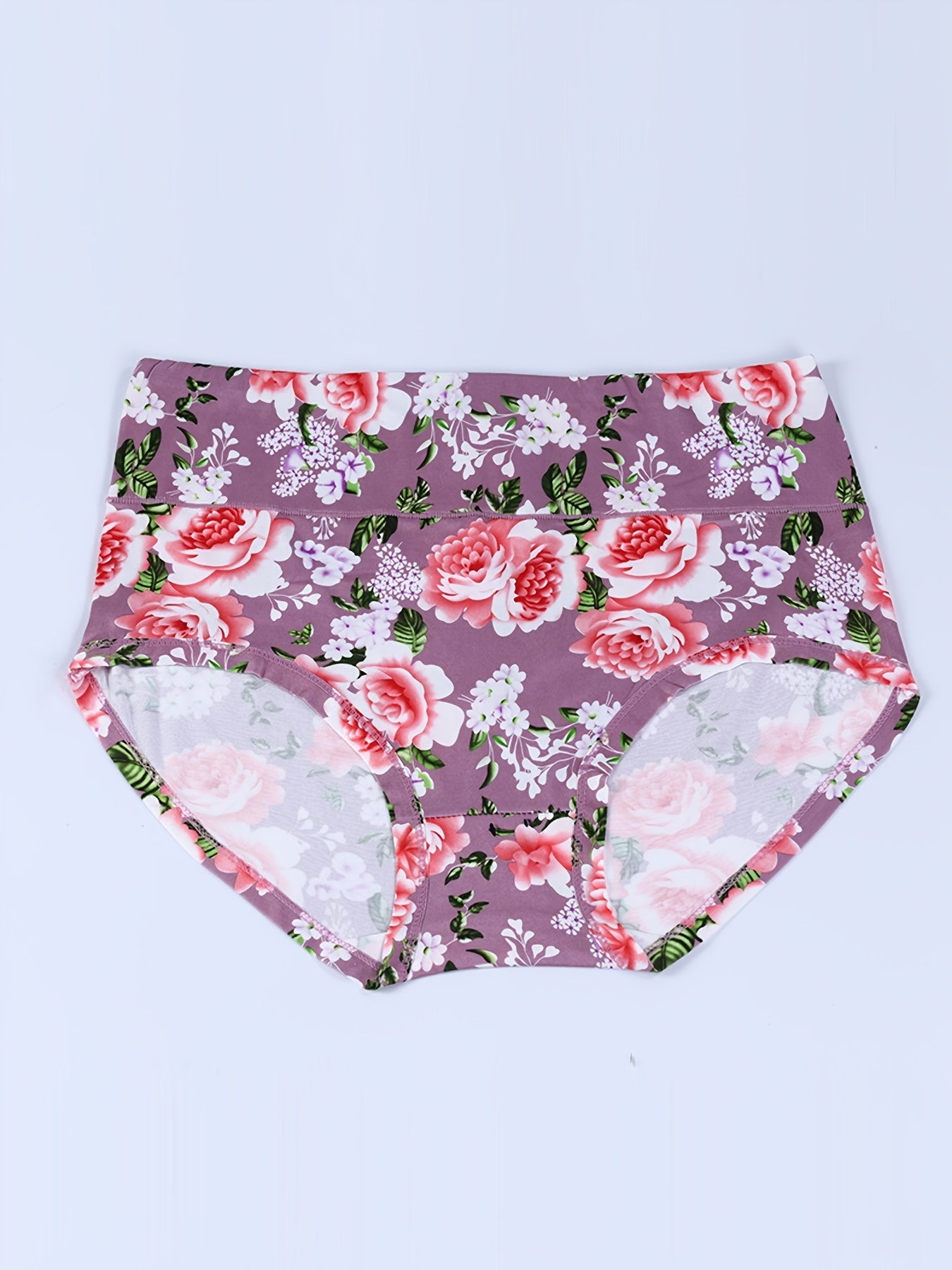 Floral Print Briefs Panties Comfy & Breathable Mid Rise Stretchy Panties